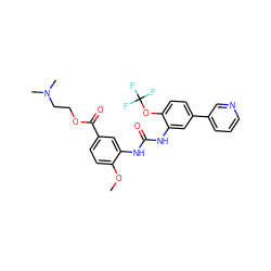 COc1ccc(C(=O)OCCN(C)C)cc1NC(=O)Nc1cc(-c2cccnc2)ccc1OC(F)(F)F ZINC000473149206