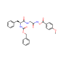 COc1ccc(C(=O)ONC(=O)CNC(=O)[C@H](Cc2ccccc2)NC(=O)OCc2ccccc2)cc1 ZINC000014806435