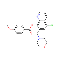 COc1ccc(C(=O)Oc2c(CN3CCOCC3)cc(Cl)c3cccnc23)cc1 ZINC000021486789