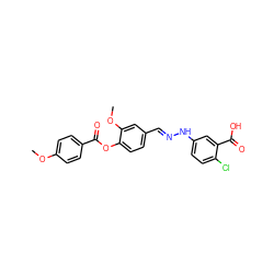 COc1ccc(C(=O)Oc2ccc(/C=N/Nc3ccc(Cl)c(C(=O)O)c3)cc2OC)cc1 ZINC000012570098
