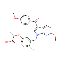 COc1ccc(C(=O)c2c(C)n(Cc3cc(O[C@@H](C)C(=O)O)ccc3Cl)c3nc(OC)ccc23)cc1 ZINC000040864828