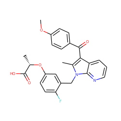 COc1ccc(C(=O)c2c(C)n(Cc3cc(O[C@@H](C)C(=O)O)ccc3F)c3ncccc23)cc1 ZINC000040860538