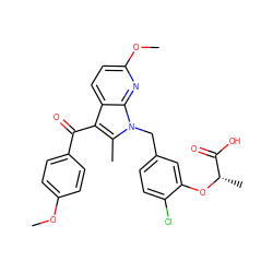 COc1ccc(C(=O)c2c(C)n(Cc3ccc(Cl)c(O[C@@H](C)C(=O)O)c3)c3nc(OC)ccc23)cc1 ZINC000040392899