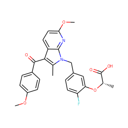 COc1ccc(C(=O)c2c(C)n(Cc3ccc(F)c(O[C@@H](C)C(=O)O)c3)c3nc(OC)ccc23)cc1 ZINC000040392603