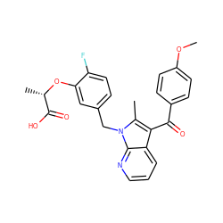 COc1ccc(C(=O)c2c(C)n(Cc3ccc(F)c(O[C@@H](C)C(=O)O)c3)c3ncccc23)cc1 ZINC000040379545