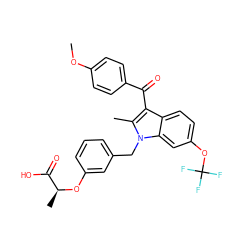 COc1ccc(C(=O)c2c(C)n(Cc3cccc(O[C@@H](C)C(=O)O)c3)c3cc(OC(F)(F)F)ccc23)cc1 ZINC000049878168