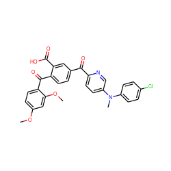 COc1ccc(C(=O)c2ccc(C(=O)c3ccc(N(C)c4ccc(Cl)cc4)cn3)cc2C(=O)O)c(OC)c1 ZINC000164821004