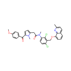 COc1ccc(C(=O)c2ccc(CC(=O)N(C)c3ccc(Cl)c(COc4cccc5ccc(C)nc45)c3Cl)n2C)cc1 ZINC000028763725