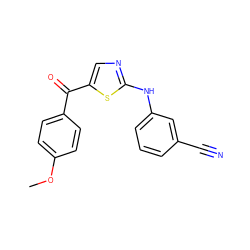 COc1ccc(C(=O)c2cnc(Nc3cccc(C#N)c3)s2)cc1 ZINC000028340935