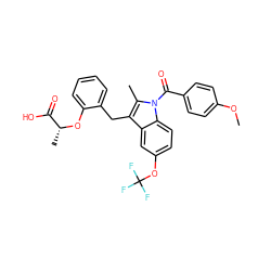 COc1ccc(C(=O)n2c(C)c(Cc3ccccc3O[C@H](C)C(=O)O)c3cc(OC(F)(F)F)ccc32)cc1 ZINC000026724865