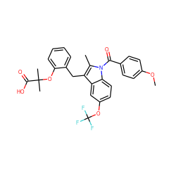 COc1ccc(C(=O)n2c(C)c(Cc3ccccc3OC(C)(C)C(=O)O)c3cc(OC(F)(F)F)ccc32)cc1 ZINC000028130460