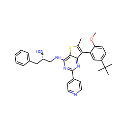 COc1ccc(C(C)(C)C)cc1-c1c(C)sc2c(NC[C@@H](N)Cc3ccccc3)nc(-c3ccncc3)nc12 ZINC000223679444