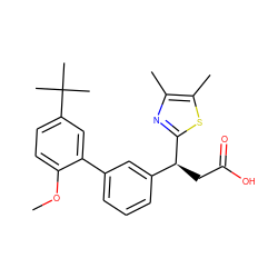 COc1ccc(C(C)(C)C)cc1-c1cccc([C@H](CC(=O)O)c2nc(C)c(C)s2)c1 ZINC001772634308