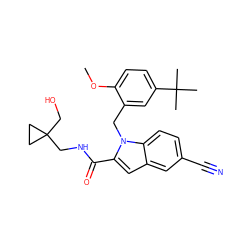 COc1ccc(C(C)(C)C)cc1Cn1c(C(=O)NCC2(CO)CC2)cc2cc(C#N)ccc21 ZINC000071318864