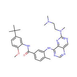 COc1ccc(C(C)(C)C)cc1NC(=O)c1ccc(C)c(Nc2ncnc3cnc(N(C)CCN(C)C)nc23)c1 ZINC000148211975