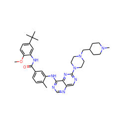 COc1ccc(C(C)(C)C)cc1NC(=O)c1ccc(C)c(Nc2ncnc3cnc(N4CCN(CC5CCN(C)CC5)CC4)nc23)c1 ZINC000148287604