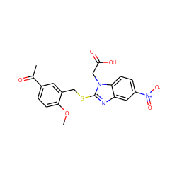 COc1ccc(C(C)=O)cc1CSc1nc2cc([N+](=O)[O-])ccc2n1CC(=O)O ZINC000068246018