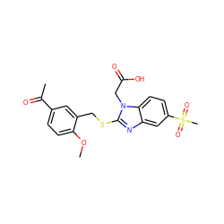 COc1ccc(C(C)=O)cc1CSc1nc2cc(S(C)(=O)=O)ccc2n1CC(=O)O ZINC000084757360