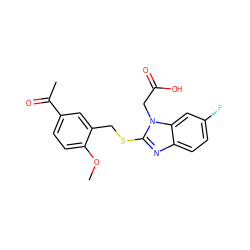 COc1ccc(C(C)=O)cc1CSc1nc2ccc(F)cc2n1CC(=O)O ZINC000084757357