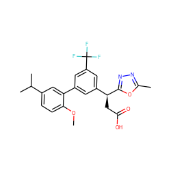 COc1ccc(C(C)C)cc1-c1cc([C@H](CC(=O)O)c2nnc(C)o2)cc(C(F)(F)F)c1 ZINC001772608496