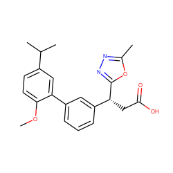 COc1ccc(C(C)C)cc1-c1cccc([C@@H](CC(=O)O)c2nnc(C)o2)c1 ZINC000219451432