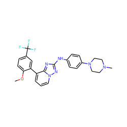 COc1ccc(C(F)(F)F)cc1-c1cccn2nc(Nc3ccc(N4CCN(C)CC4)cc3)nc12 ZINC000096169759