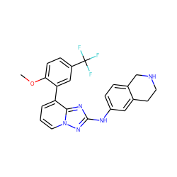 COc1ccc(C(F)(F)F)cc1-c1cccn2nc(Nc3ccc4c(c3)CCNC4)nc12 ZINC000096169840