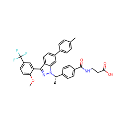 COc1ccc(C(F)(F)F)cc1-c1nn([C@@H](C)c2ccc(C(=O)NCCC(=O)O)cc2)c2cc(-c3ccc(C)cc3)ccc12 ZINC000473091410