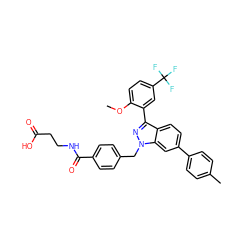 COc1ccc(C(F)(F)F)cc1-c1nn(Cc2ccc(C(=O)NCCC(=O)O)cc2)c2cc(-c3ccc(C)cc3)ccc12 ZINC000473090577