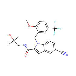 COc1ccc(C(F)(F)F)cc1Cn1c(C(=O)NCC(C)(C)O)cc2cc(C#N)ccc21 ZINC000071296481