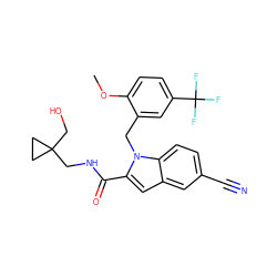 COc1ccc(C(F)(F)F)cc1Cn1c(C(=O)NCC2(CO)CC2)cc2cc(C#N)ccc21 ZINC000071316020