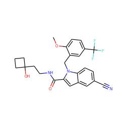 COc1ccc(C(F)(F)F)cc1Cn1c(C(=O)NCCC2(O)CCC2)cc2cc(C#N)ccc21 ZINC000071330703