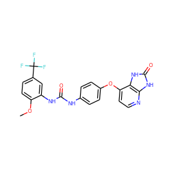COc1ccc(C(F)(F)F)cc1NC(=O)Nc1ccc(Oc2ccnc3[nH]c(=O)[nH]c23)cc1 ZINC000040423009