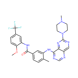 COc1ccc(C(F)(F)F)cc1NC(=O)c1ccc(C)c(Nc2ncnc3cnc(N4CCN(C)CC4)nc23)c1 ZINC000148235661