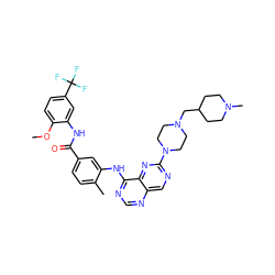 COc1ccc(C(F)(F)F)cc1NC(=O)c1ccc(C)c(Nc2ncnc3cnc(N4CCN(CC5CCN(C)CC5)CC4)nc23)c1 ZINC000165275384