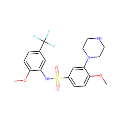 COc1ccc(C(F)(F)F)cc1NS(=O)(=O)c1ccc(OC)c(N2CCNCC2)c1 ZINC000027650763