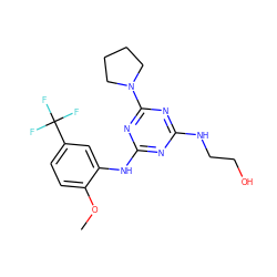 COc1ccc(C(F)(F)F)cc1Nc1nc(NCCO)nc(N2CCCC2)n1 ZINC000014968087