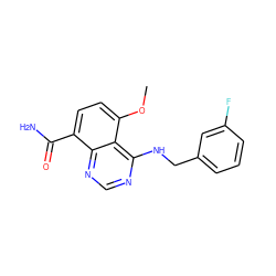 COc1ccc(C(N)=O)c2ncnc(NCc3cccc(F)c3)c12 ZINC000114347984