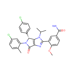 COc1ccc(C(N)=O)cc1-c1nc2c(n1C(C)C)[C@@H](c1ccc(Cl)cc1)N(c1cc(Cl)ccc1C)C2=O ZINC000169705671