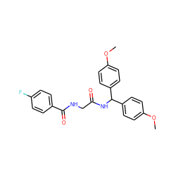 COc1ccc(C(NC(=O)CNC(=O)c2ccc(F)cc2)c2ccc(OC)cc2)cc1 ZINC000040918425