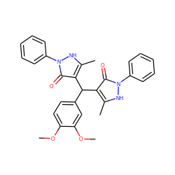 COc1ccc(C(c2c(C)[nH]n(-c3ccccc3)c2=O)c2c(C)[nH]n(-c3ccccc3)c2=O)cc1OC ZINC000100547380