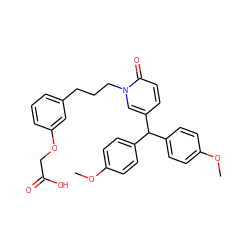 COc1ccc(C(c2ccc(OC)cc2)c2ccc(=O)n(CCCc3cccc(OCC(=O)O)c3)c2)cc1 ZINC000073224016