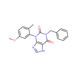 COc1ccc(C)c(-n2c(=O)n(Cc3ccccc3)c(=O)c3[nH]cnc32)c1 ZINC000001040167