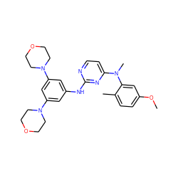 COc1ccc(C)c(N(C)c2ccnc(Nc3cc(N4CCOCC4)cc(N4CCOCC4)c3)n2)c1 ZINC000071319314