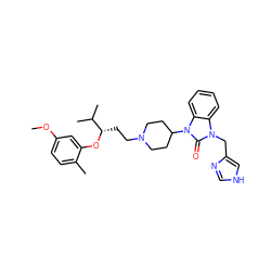 COc1ccc(C)c(O[C@@H](CCN2CCC(n3c(=O)n(Cc4c[nH]cn4)c4ccccc43)CC2)C(C)C)c1 ZINC000029063884