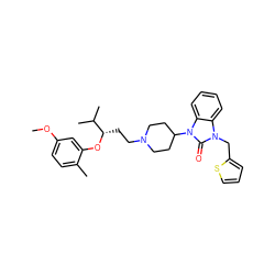 COc1ccc(C)c(O[C@@H](CCN2CCC(n3c(=O)n(Cc4cccs4)c4ccccc43)CC2)C(C)C)c1 ZINC000029064377