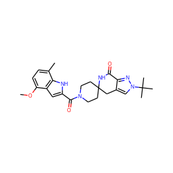 COc1ccc(C)c2[nH]c(C(=O)N3CCC4(CC3)Cc3cn(C(C)(C)C)nc3C(=O)N4)cc12 ZINC000261134735