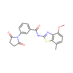 COc1ccc(C)c2sc(NC(=O)c3cccc(N4C(=O)CCC4=O)c3)nc12 ZINC000004292224