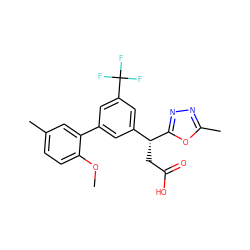 COc1ccc(C)cc1-c1cc([C@@H](CC(=O)O)c2nnc(C)o2)cc(C(F)(F)F)c1 ZINC000219451072