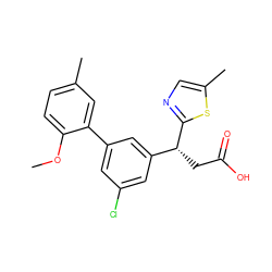 COc1ccc(C)cc1-c1cc(Cl)cc([C@@H](CC(=O)O)c2ncc(C)s2)c1 ZINC001772655541